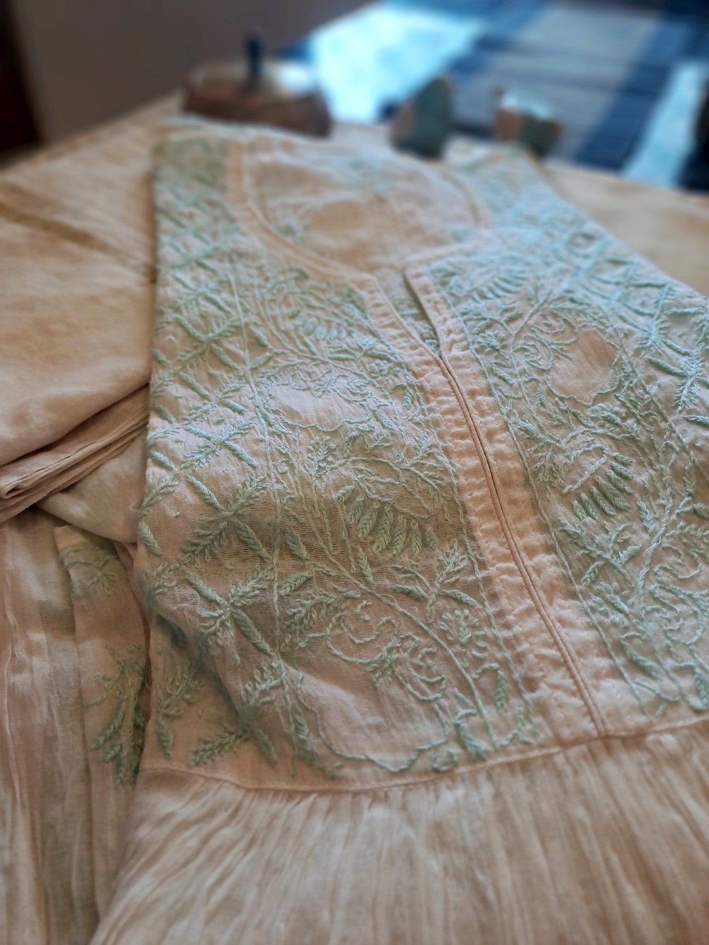 Soothing Mulchanderi Chikankari Suit Fabric – Mint Whisper