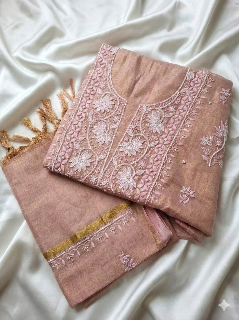 Gulabi Grace Tissue Silk Fabric – Kurta and Dupatta (Unstitched)