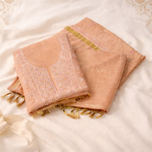 Rosé Reverie Tissue Silk Fabric – Kurta and Dupatta (Unstitched)