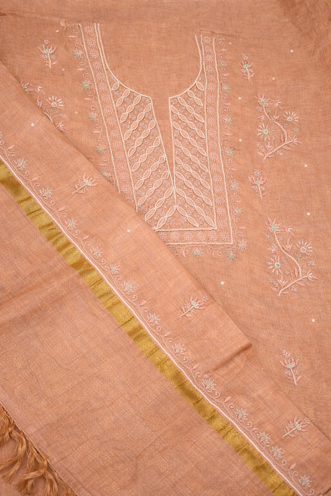Rosé Reverie Tissue Silk Fabric – Kurta and Dupatta (Unstitched)