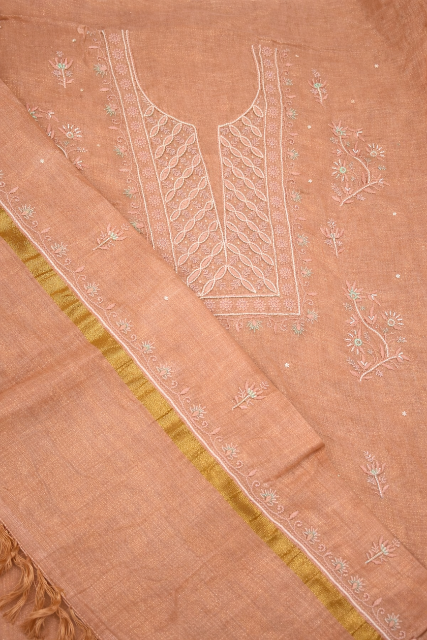 Rosé Reverie Tissue Silk Fabric – Kurta and Dupatta (Unstitched)