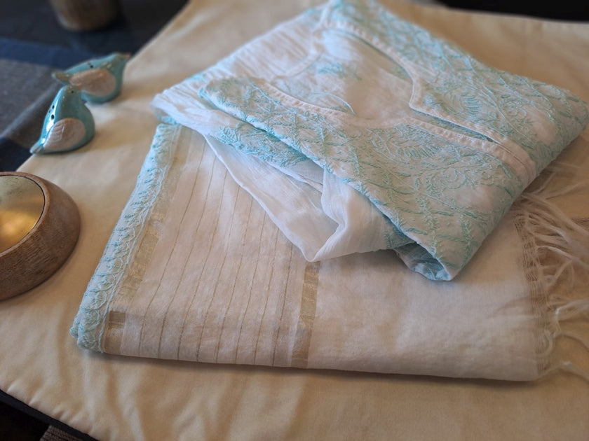 Soothing Mulchanderi Chikankari Suit Fabric – Mint Whisper