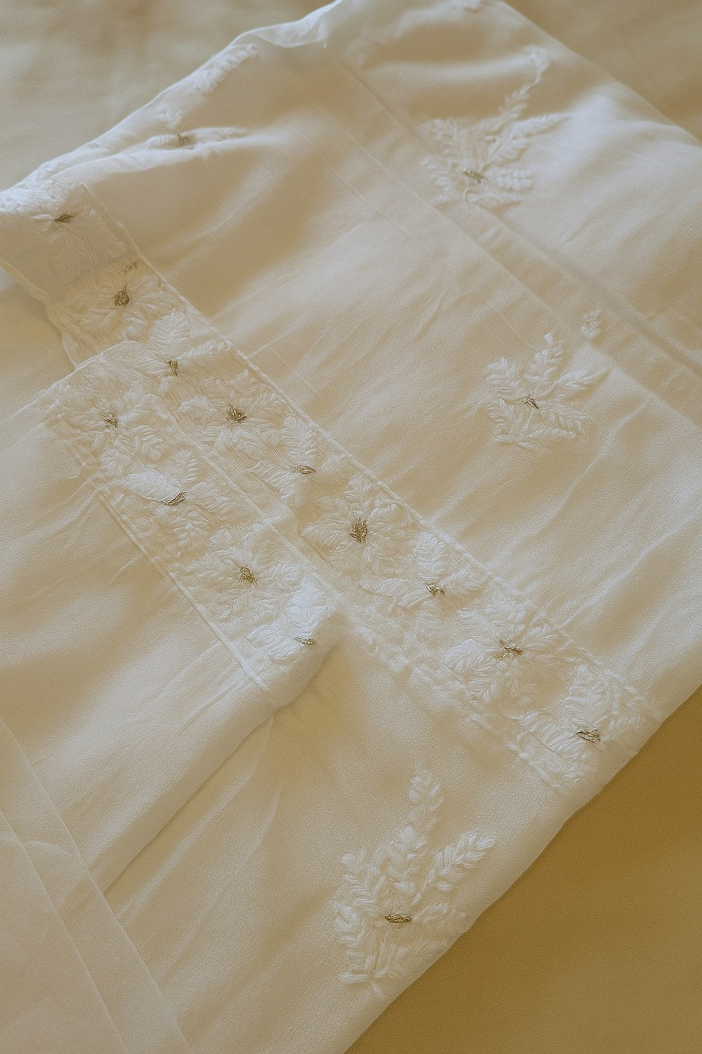 Classic Cotton Chanderi Chikankari Kurta – Ivory Grace