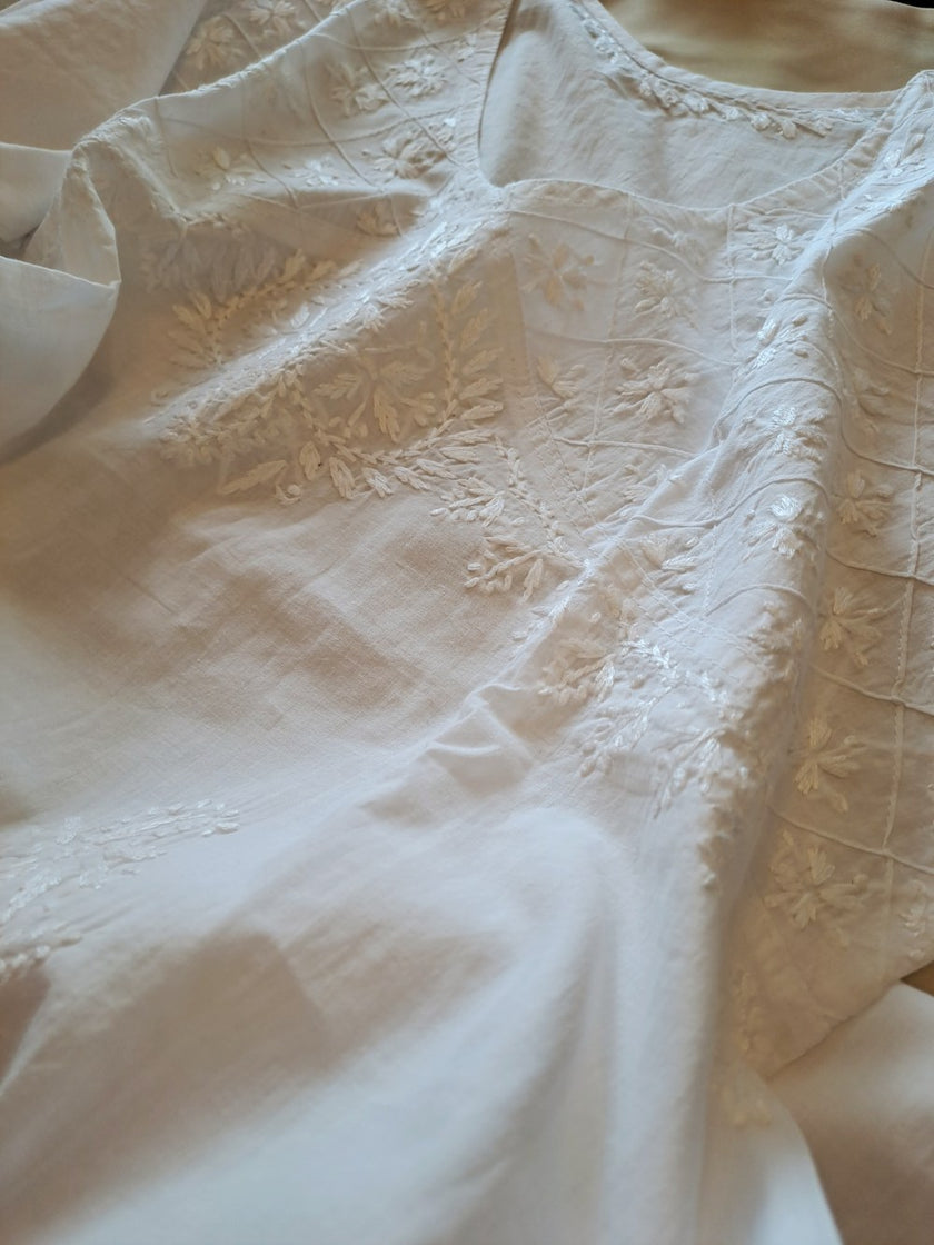 Pure Cotton Chanderi Chikankari Kurta – White Serenity