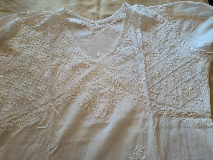 Pure Cotton Chanderi Chikankari Kurta – White Serenity