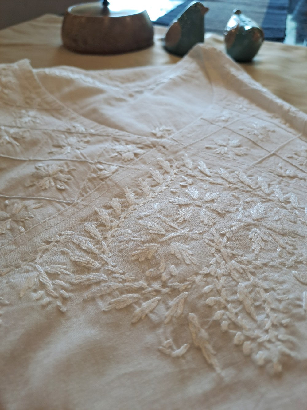 Pure Cotton Chanderi Chikankari Kurta – White Serenity