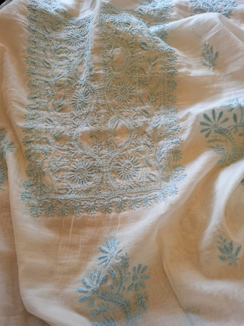 Graceful Mulchanderi Chikankari Suit Fabric – Powder Blue Elegance