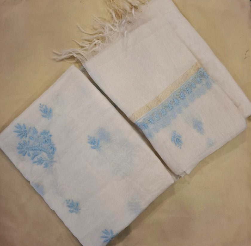 Graceful Mulchanderi Chikankari Suit Fabric – Powder Blue Elegance
