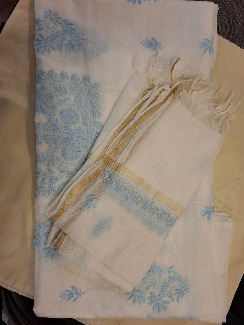 Graceful Mulchanderi Chikankari Suit Fabric – Powder Blue Elegance